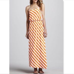 Orange and white striped maxi dress